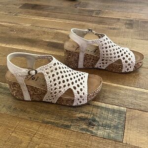 Blowfish White Crochet Wedge Sandals